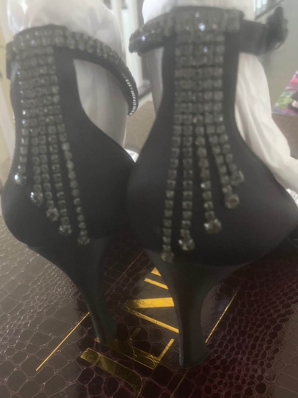 Black Rhinestone Detail Heels